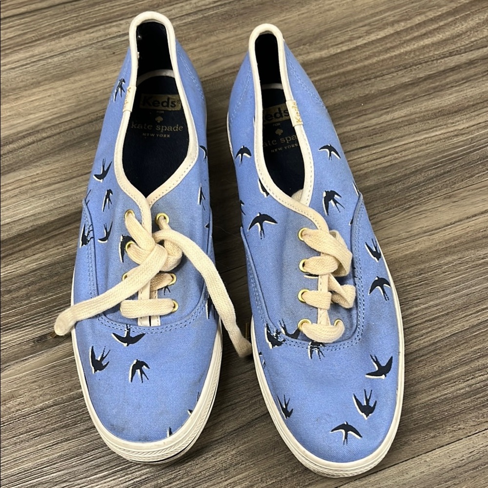 Blue Bird Print Sneakers with Cream Laces Kate Spade x Keds 8.5